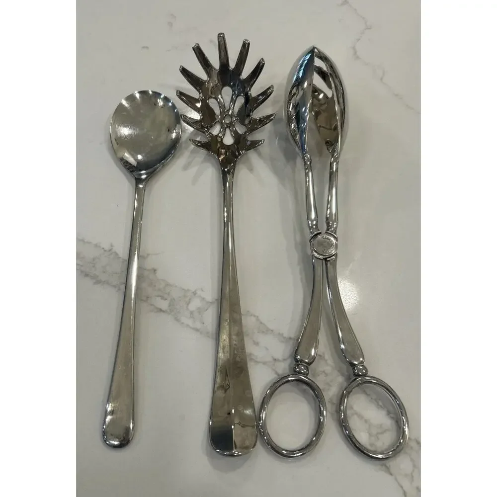 International Silver Silver Plated Set of 3 Serving Spoons‎ Salad Tongs